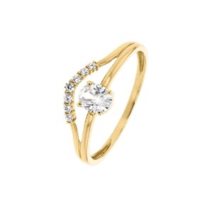 Bague Double Solitaire et Alliance en "V", or jaune et zirconiums