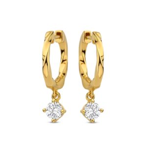 Créoles articulées twistées, argent doré et zirconium Ø 4 mm, Naiomy