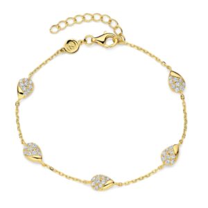 Bracelet argent doré, zirconiums, gouttes 8 x 6 mm, Naiomy