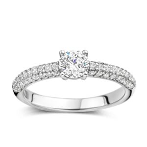 Bague argent, solitaire accompagné Ø 5 mm et pavage zirconiums, Naiomy