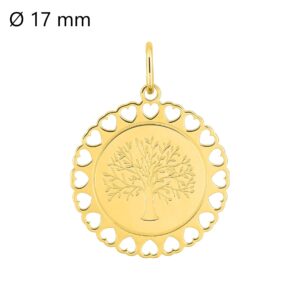 Pendentif or jaune, Arbre de vie et coeurs ajourés