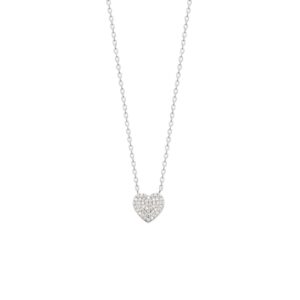 Collier argent et pavage zirconiums, pendentif Coeur 10 x 10 mm