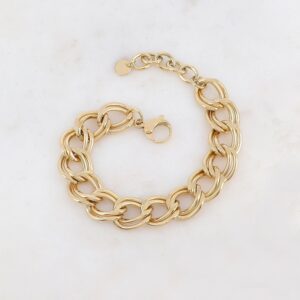 Bracelet acier doré, double mailles 14 mm