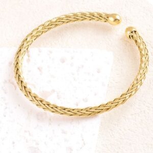 Bracelet jonc, acier doré tressé Ø 6 mm