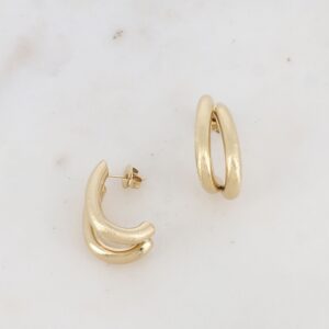 Boucles d'oreilles acier doré, double rang 12 x 26 mm, finition brossé