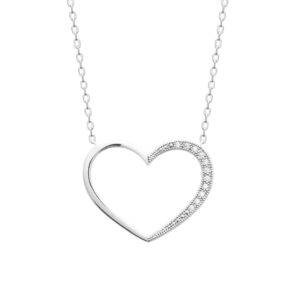 Collier argent et zirconiums, Coeur 24 x 20 mm