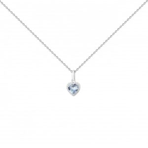 Collier argent, Pendentif Coeur 10 x 10 mm, zirconiums bleu et blancs