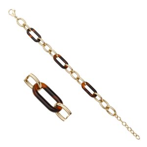 Bracelet mailles ovales acier doré, acétate marbrée