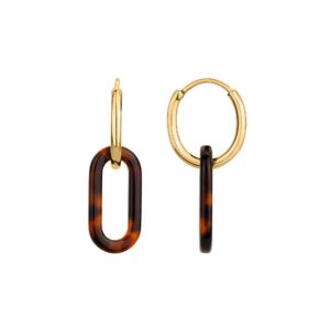 Boucles d'oreilles pendantes 30 x 10 mm, acier doré et acétate maille ovale