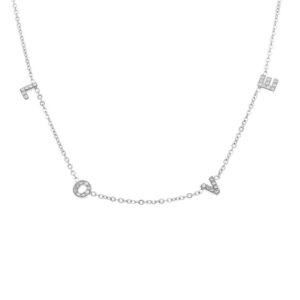 Collier acier et zirconiums, "LOVE"