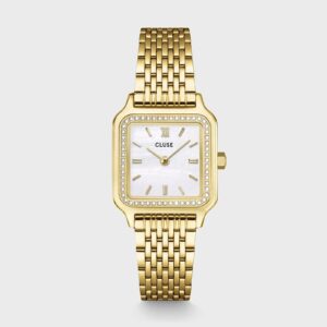 Gracieuse Petite Watch Steel, Glass Pearls, White, Gold Colour
