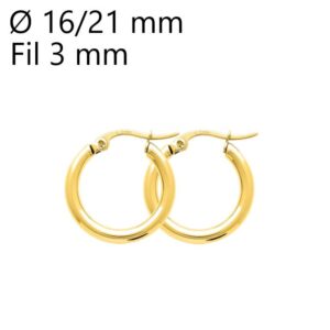 Créoles acier doré, fil 3 mm, Ø 16/21 mm