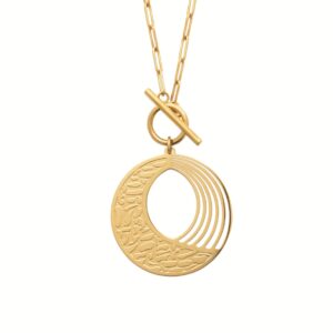 Collier acier doré, médaillon ajouré Ø 40 mm