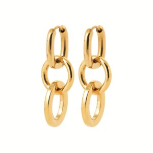 Boucles d'oreilles créoles pendantes, acier doré, 37 x 12 mm