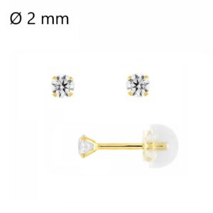 Boucles d'oreilles or jaune, zirconiums Ø 2 mm