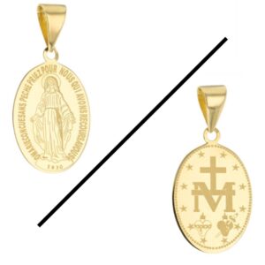 Pendentif or jaune 750/000, médaille 14 x 10 mm, Vierge Miraculeuse