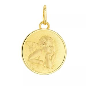 Médaille plaqué or Ø 15 mm, Ange penseur
