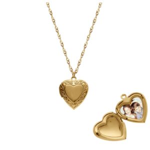 Collier acier doré, pendentif Cassolette en Coeur 20 mm