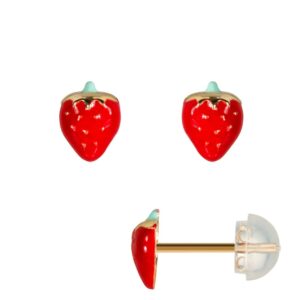 Boucles d'oreilles enfant Fraises 6 x 5 mm, or jaune