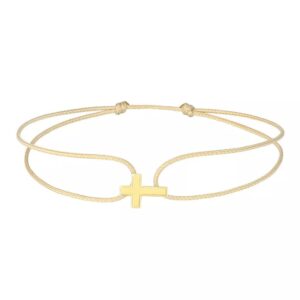 Bracelet croix or jaune10 x 7 mm et cordon ajustable