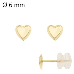 Boucles d'oreilles or jaune, Coeurs 6 mm