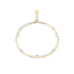 Bracelet 2 rangs Marina, acier doré & perles blanches - Les Cadettes