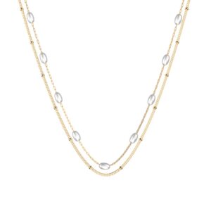 Collier 2 rangs Marina, acier doré & perles blanches - Les Cadettes