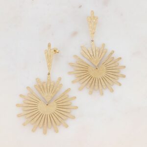 Boucles d'oreilles pendantes, acier doré, 83 x 50 mm