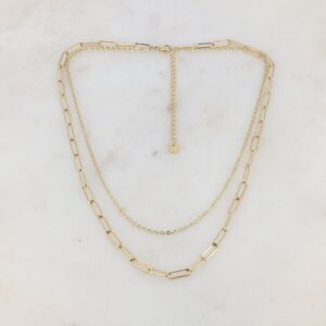 Collier acier doré, mailles double rangs