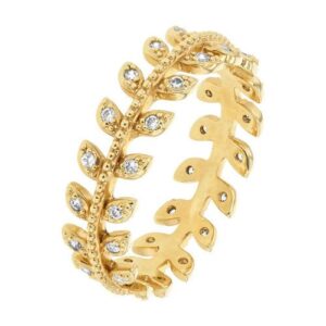 Bague "feuilles de laurier", plaqué or et zirconiums - ANAMILA