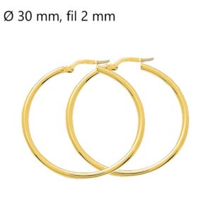 Créoles Or jaune 750/000, Fil Rond 2 mm, Ø 30 mm