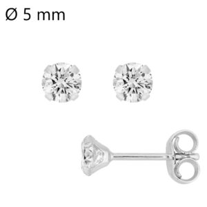 Boucles d'oreilles Or blanc 750/000 et zirconiums 5 mm
