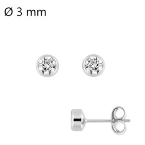 Boucles d'oreilles, Or blanc serti clos zirconiums Ø 3 mm
