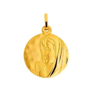 Pendentif Or Jaune 750/000, médaille Vierge Ø 17 mm, martellée