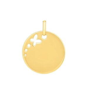 Médaille enfant Ø 15 mm, Or jaune, découpe papillon