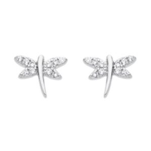 Boucles d'oreilles argent et zirconiums, Libellule 9 x 9 mm
