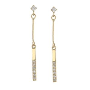 Boucles d'oreilles pendantes "Allumettes" or jaune et zirconiums