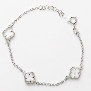 Bracelet pour demoiselles, argent, trèfles imitation quartz