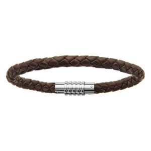 Bracelet homme, cuir marron tressé et acier, 19 cm (compatible pour Charm's acier)