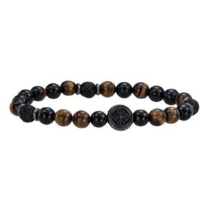 Bracelet Yasur, Oeil de Tigre, Pierre de Lave et Agate noire, Jourdan