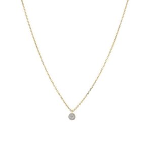 Collier or jaune, pendentif disque Ø 4 mm, et diamant 0,003 carat