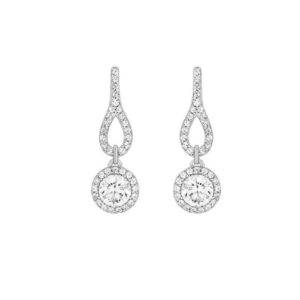 Boucles d'oreilles Pendantes 18 mm, Or Blanc et Zirconiums