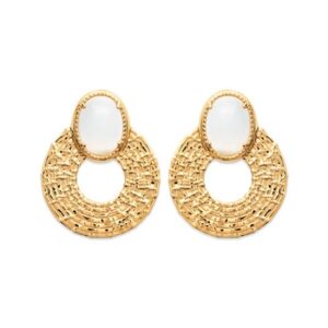Boucles d'Oreilles Plaqué Or, Pierre de Lune, Anamila