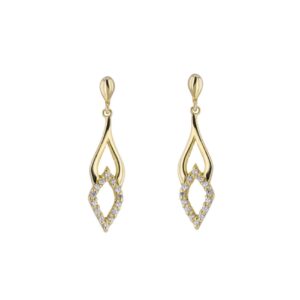 Boucles d'oreilles pendantes 25 mm, Or et Zirconiums
