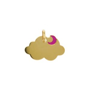 Pendentif nuage 16 x 10 mm, or jaune, motif lune Fuchsia