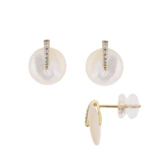 Boucles d'oreilles, Or jaune, nacre Ø 10 mm et zirconiums