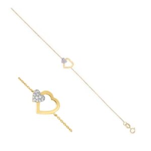 Bracelet Or Jaune et Diamants, Duo de Coeurs