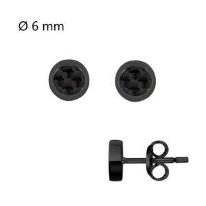 Boucles d'oreilles homme Ø 6 mm, Acier noir et Carbone, Phebus