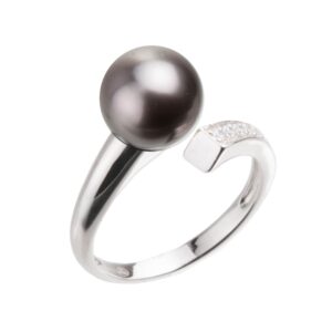 Bague Argent et perle de Tahiti 8 mm, taille 56