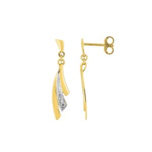 Boucles d'oreilles pendantes 25 mm, Or Bicolore et diamants